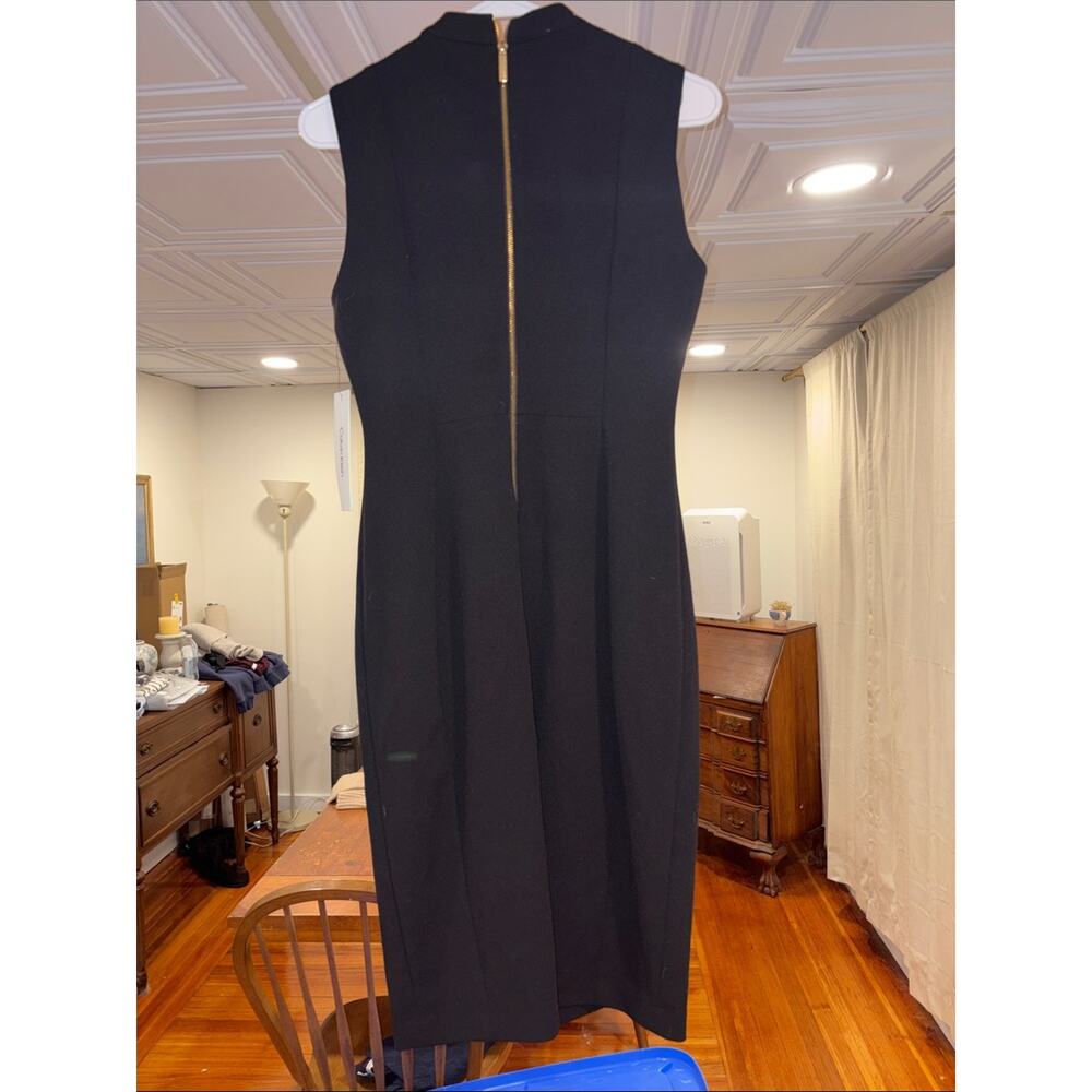 Calvin Klein Black Sleeveless Tie-Neck Sheath Dress with Bow - Picture 3 of 4